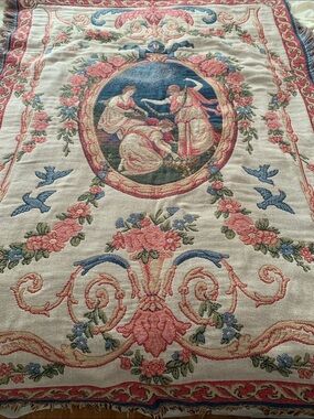 Goodwin Weavers Vintage Tapestry Throw with Neoclassical Scene in Pink & Blue